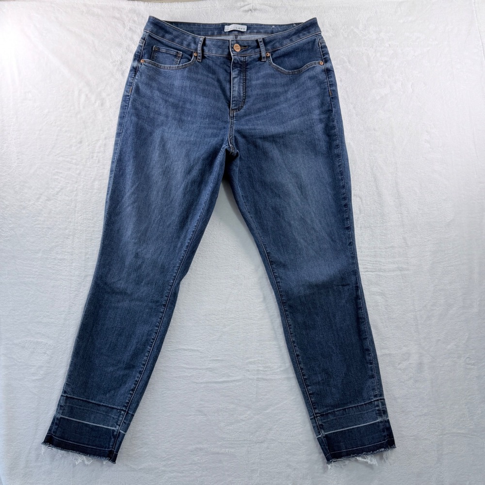 LOFT Jeans Curvy Skinny Blue Medium Wash Released Raw Hem Size 31 12